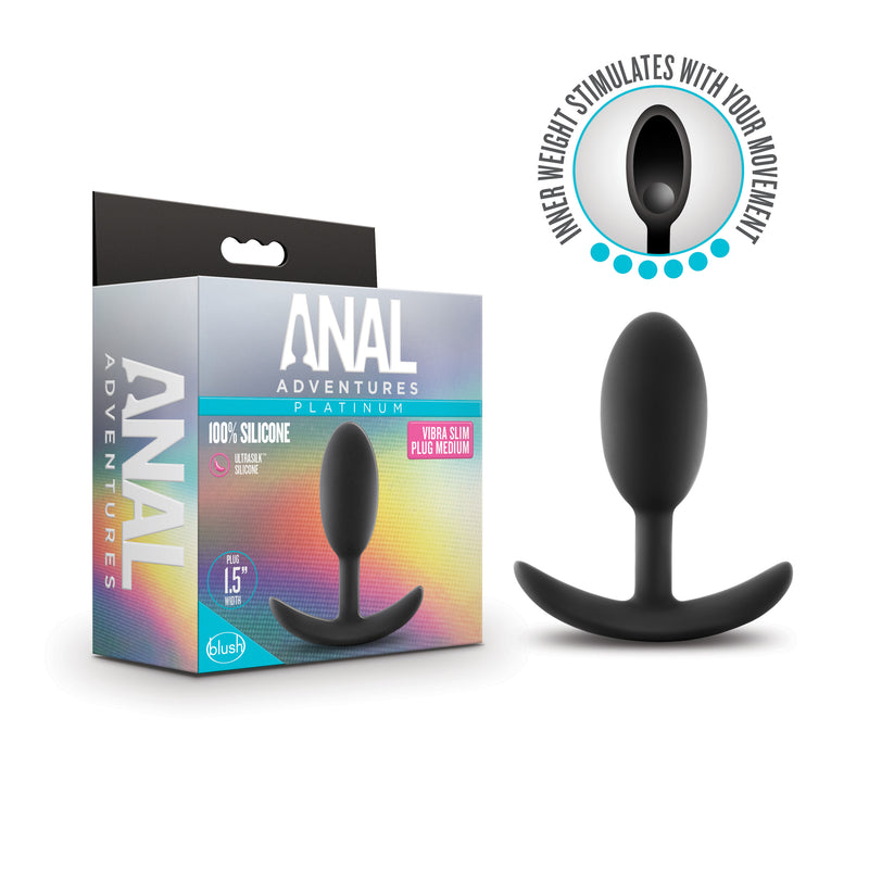 Anal Adventures - Platinum - Silicone Vibra Slim Plug -Medium - Black-Anal Toys & Stimulators-OUR LAVENDER