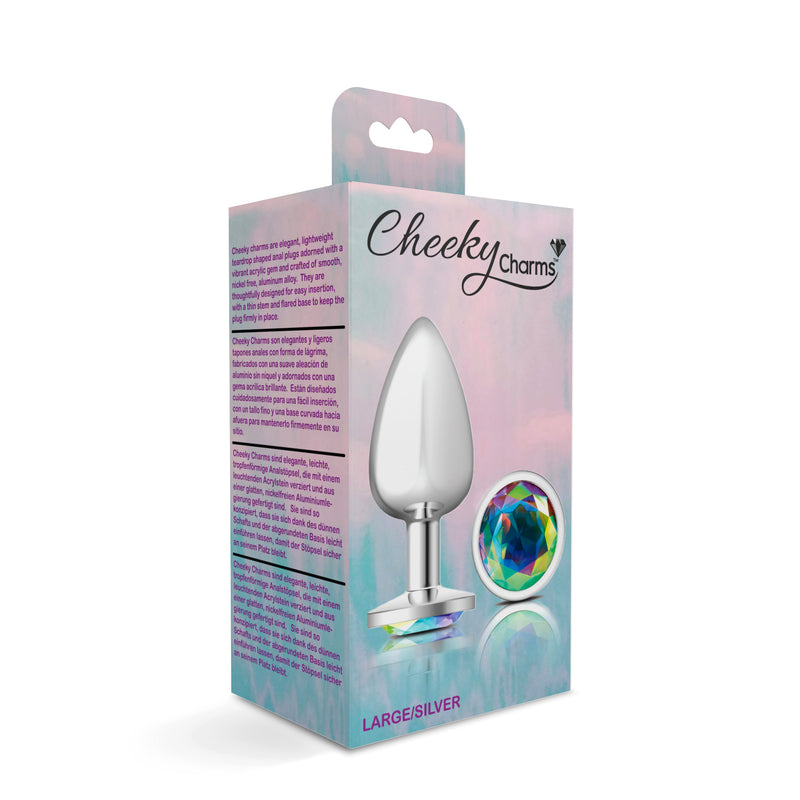 Cheeky Charms-Silver Metal Butt Plug- Round-Clear-Large-Anal Toys & Stimulators-OUR LAVENDER