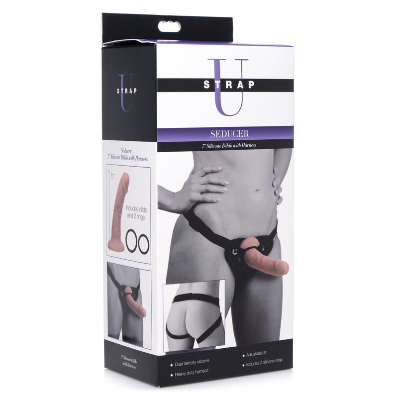 Seducer 7 Inch Silicone Dildo With Harness-Harnesses & Strap-Ons-OUR LAVENDER