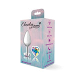 Cheeky Charms-Silver Metal Butt Plug- Heart-Clear-Medium-Anal Toys & Stimulators-OUR LAVENDER