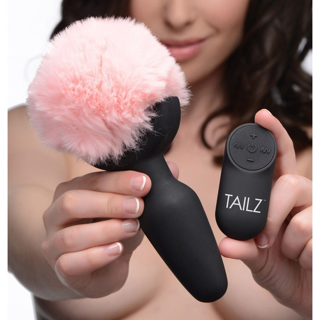 Pink Bunny Tail Vibrating Anal Plug TZ-AG189