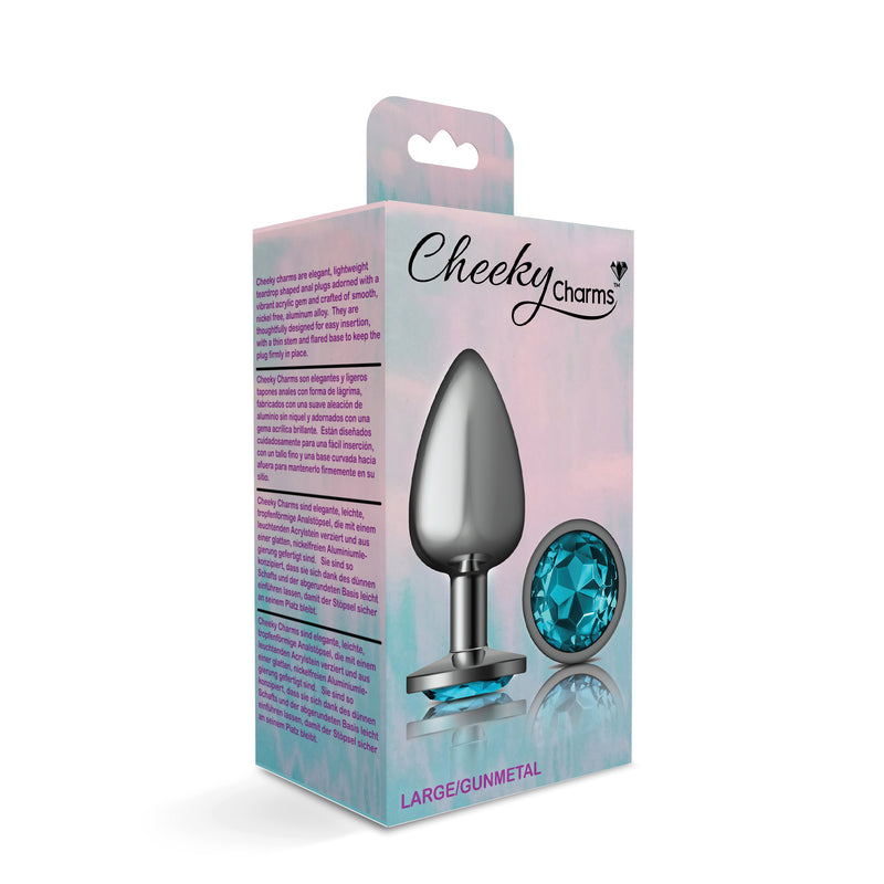 Cheeky Charms-Gunmetal Metal Butt Plug- Round-Teal-Large-Anal Toys & Stimulators-OUR LAVENDER