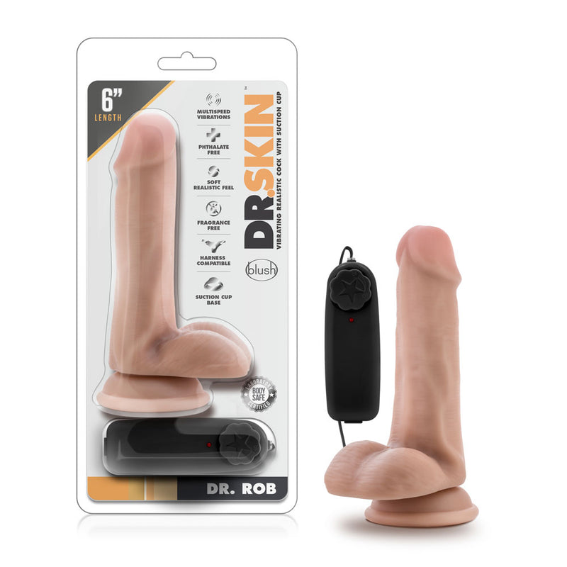 Dr. Skin - Dr. Rob - 6 Inch Vibrating Cock With Suction Cup - Vanilla-Vibrators-OUR LAVENDER