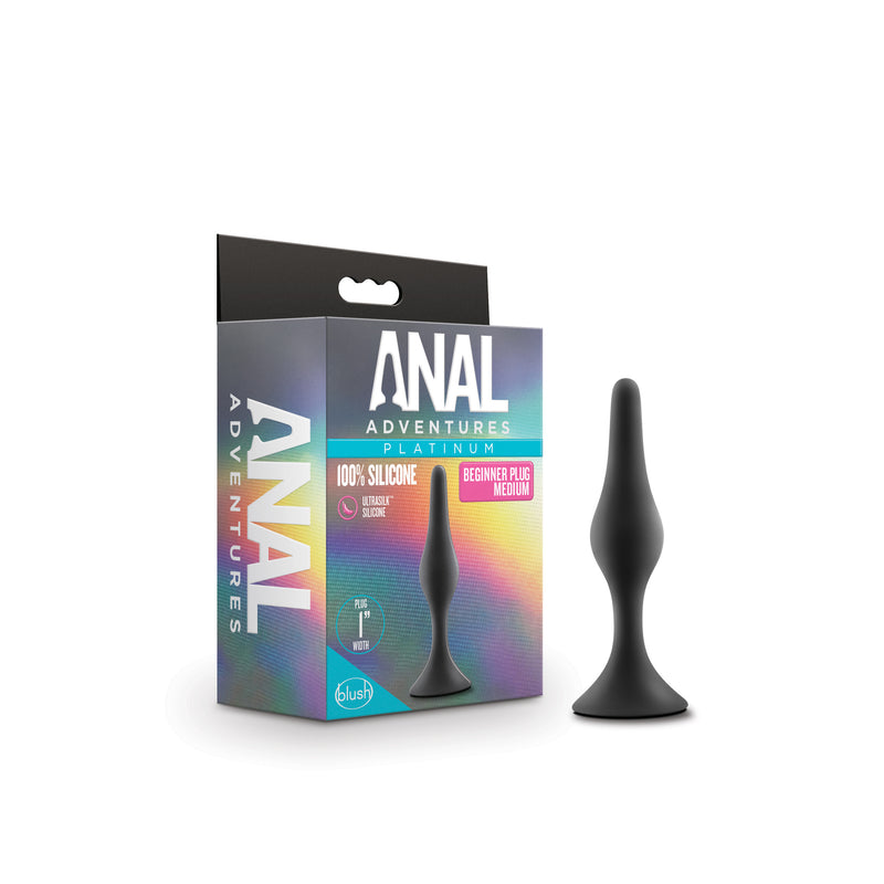 Anal Adventures Platinum - Silicone Beginner Plug - Medium - Black-Anal Toys & Stimulators-OUR LAVENDER
