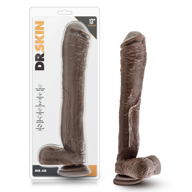 Dr. Skin Mr. Ed 13 Inch Dildo With Suction Cup - Chocolate-Dildos & Dongs-OUR LAVENDER