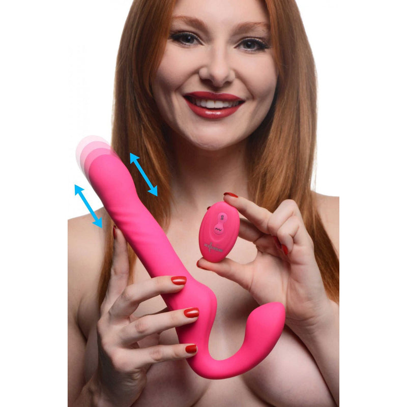 Mighty-Thrust Thrusting and Vibrating Strapless Strap-on With Remote - Pink-Vibrators-OUR LAVENDER