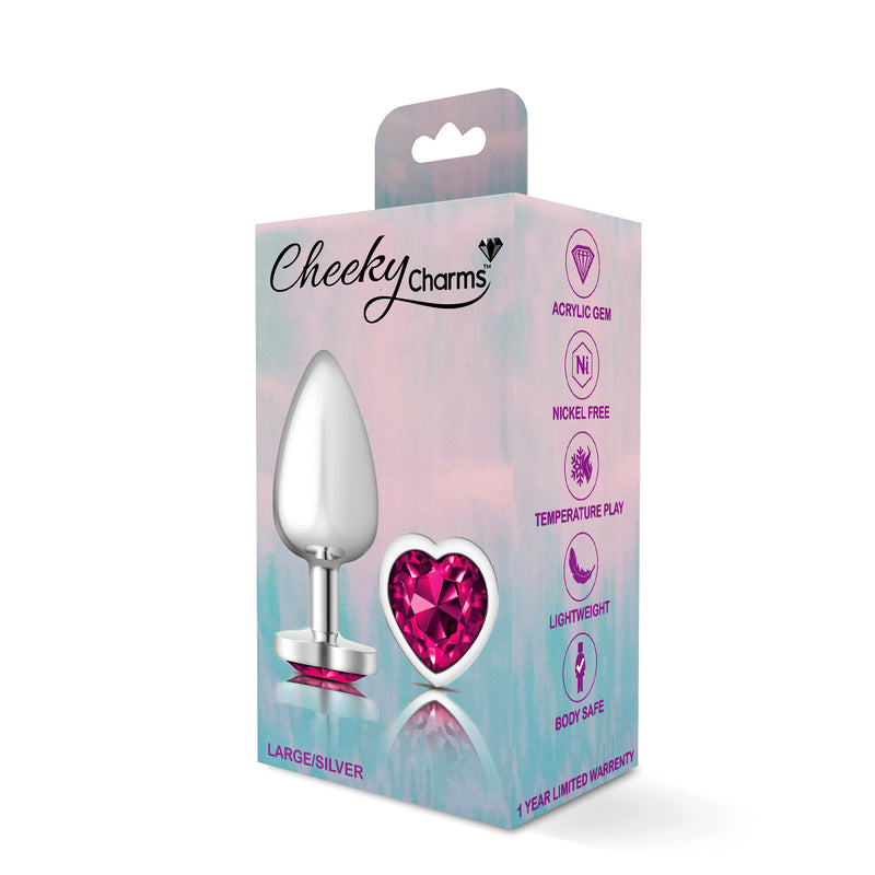 Cheeky Charms-Silver Metal Butt Plug- Heart-Bright Pink-Large-Anal Toys & Stimulators-OUR LAVENDER