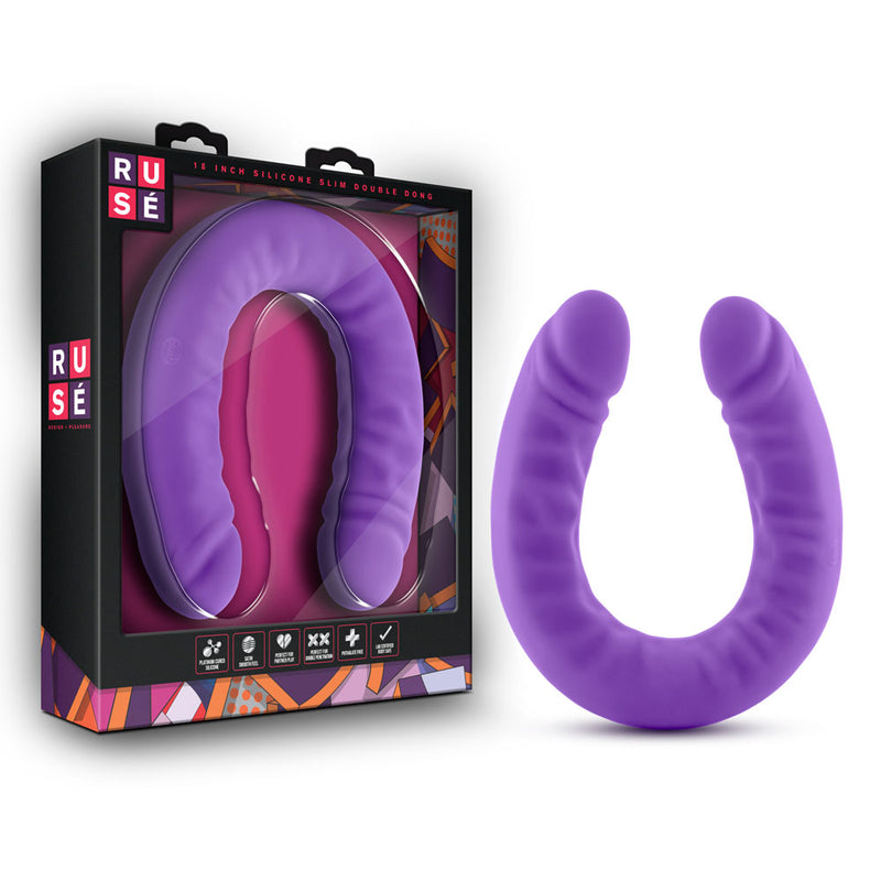 Ruse - 18 Inch Silicone Slim Double Dong - Purple-Dildos & Dongs-OUR LAVENDER