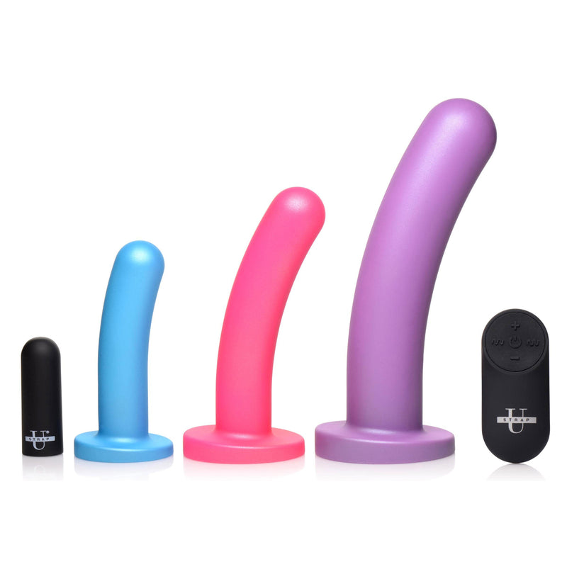 Triple Peg 28x Vibrating Silicone Dildo Set With Remote SU-AG856