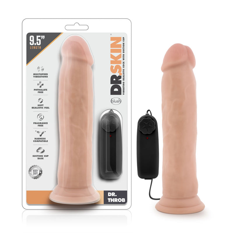 Dr. Skin - Dr. Throb - 9.5 Inch Vibrating Realistic Cock With Suction Cup - Vanilla-Vibrators-OUR LAVENDER