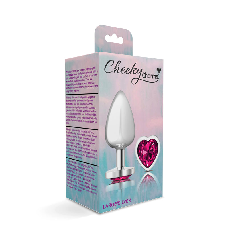 Cheeky Charms-Silver Metal Butt Plug- Heart-Bright Pink-Large-Anal Toys & Stimulators-OUR LAVENDER