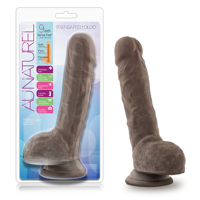 Au Naturel 9" Sensa Feel Dildo - Chocolate-Dildos & Dongs-OUR LAVENDER