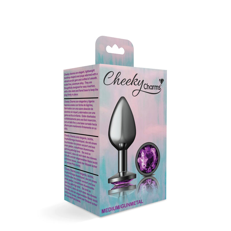 Cheeky Charms-Gunmetal Metal Butt Plug- Round-Deep Purple-Medium-Anal Toys & Stimulators-OUR LAVENDER