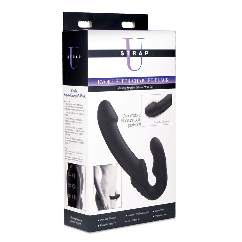Evoke Rechargeable Vibrating Silicone Strapless Strap on - Black-Harnesses & Strap-Ons-OUR LAVENDER