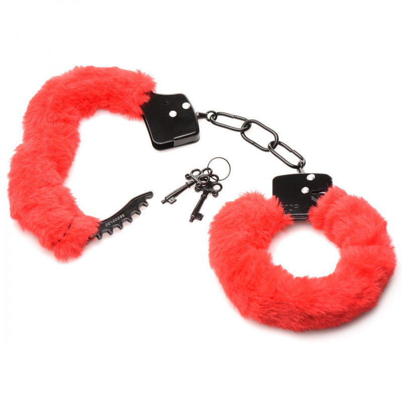 Cuffed in Fur Furry Handcuffs - Red-Bondage & Fetish Toys-OUR LAVENDER