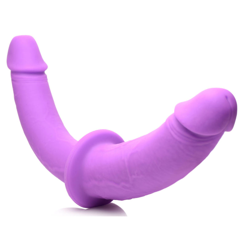 Double Charmer Silicone Double Dildo With Harness - Purple-Harnesses & Strap-Ons-OUR LAVENDER