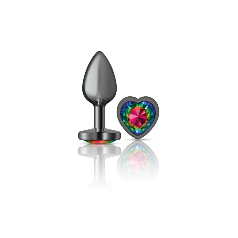 Cheeky Charms-Gunmetal Metal Butt Plug- Heart-Rainbow-Small VB-CC9132