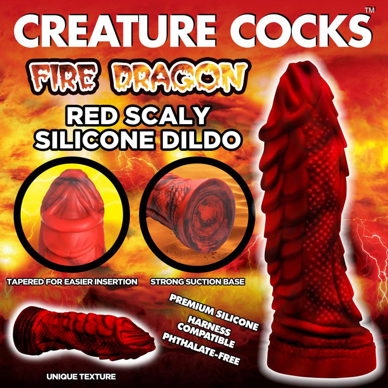 Fire Dragon Red Scaly Silicone Dildo - Red-Dildos & Dongs-OUR LAVENDER