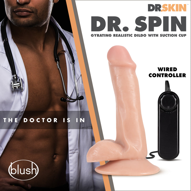 Dr. Skin - Dr. Spin - 6 Inch Gyrating Realistic Dildo - Vanilla-Vibrators-OUR LAVENDER