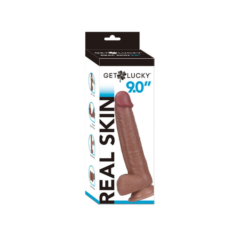 Get Lucky 9 Inch Real Skin Dong - Light Brown-Dildos & Dongs-OUR LAVENDER