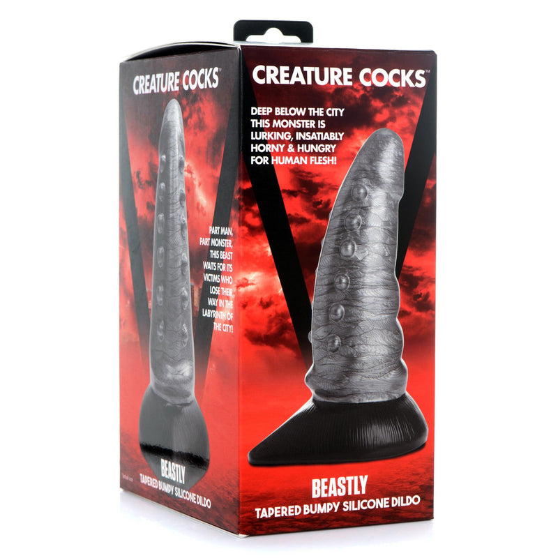 Beastly Tapered Bumpy Silicone Dildo - Silver-Dildos & Dongs-OUR LAVENDER