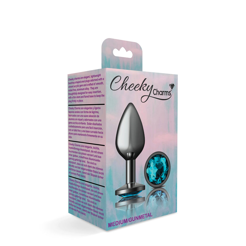 Cheeky Charms-Gunmetal Metal Butt Plug- Round-Teal-Medium-Anal Toys & Stimulators-OUR LAVENDER