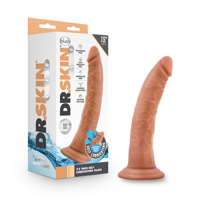 Dr. Skin Glide 7.5 Inch Self Lubricating Dildo - Mocha -Dildos & Dongs-OUR LAVENDER