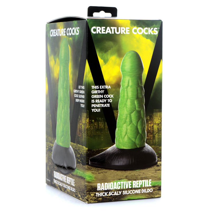 Radioactive Reptile Thick Scaly Silicone Dildo - Green-Dildos & Dongs-OUR LAVENDER