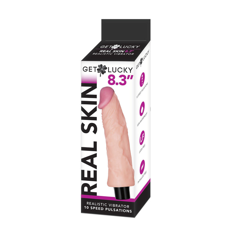 Get Lucky 8.3 Inch Real Skin Dildo Realistic Vibrator 10 Speed-Dildos & Dongs-OUR LAVENDER