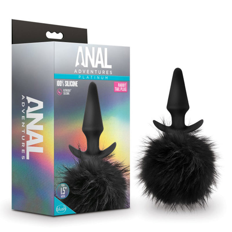 Anal Adventures - Platinum - Rabbit Tail Plug - Black-Anal Toys & Stimulators-OUR LAVENDER