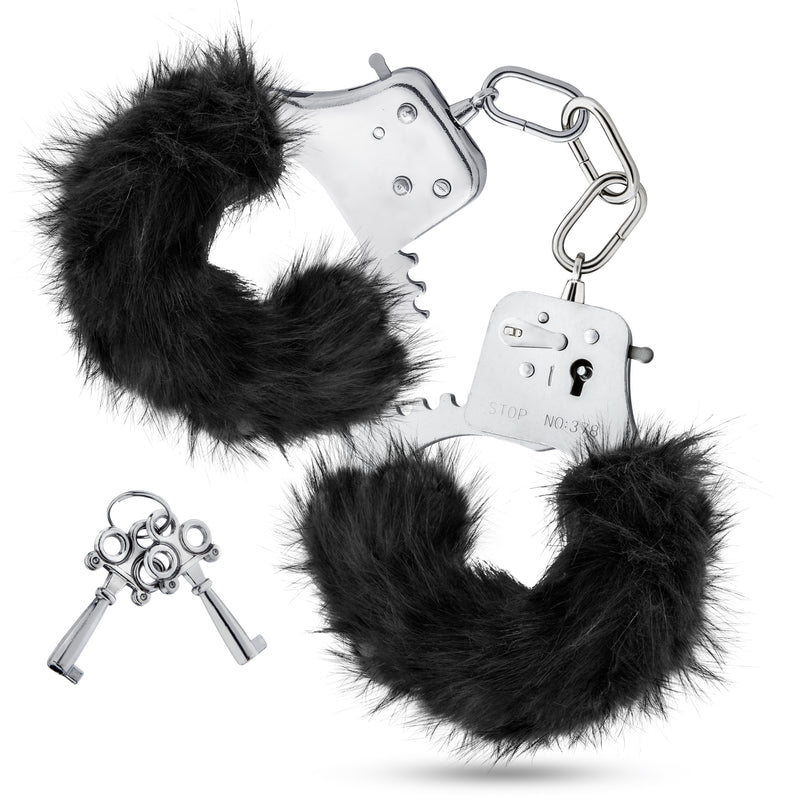 Temptasia - Plush Fur Cuffs - Black-Bondage & Fetish Toys-OUR LAVENDER