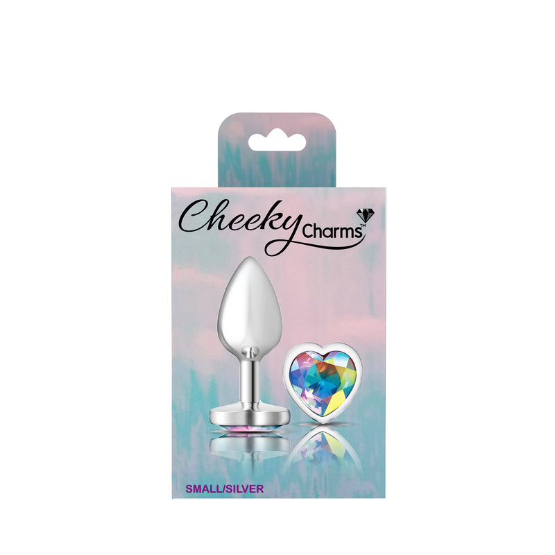 Cheeky Charms-Silver Metal Butt Plug- Heart-Clear-Small-Anal Toys & Stimulators-OUR LAVENDER