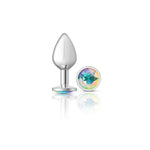 Cheeky Charms-Silver Metal Butt Plug- Round-Clear-Medium VB-CC9115