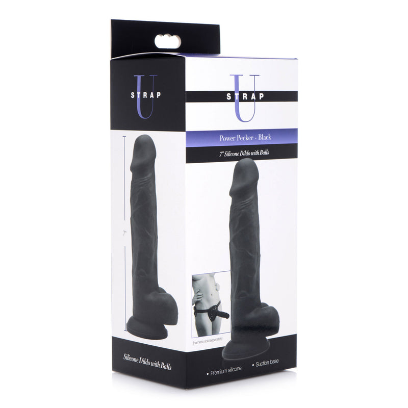 Power Pecker 7 Inch Silicone Dildo With Balls - Black-Dildos & Dongs-OUR LAVENDER