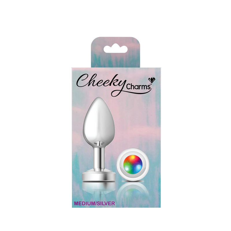 Cheeky Charms-Silver Metal Butt Plug- Light Up-Medium-Anal Toys & Stimulators-OUR LAVENDER