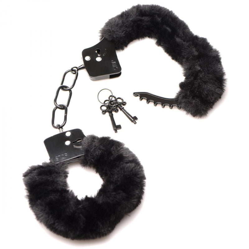 Cuffed in Fur Furry Handcuffs - Black-Bondage & Fetish Toys-OUR LAVENDER