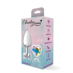 Cheeky Charms-Silver Metal Butt Plug- Heart-Clear-Large-Anal Toys & Stimulators-OUR LAVENDER
