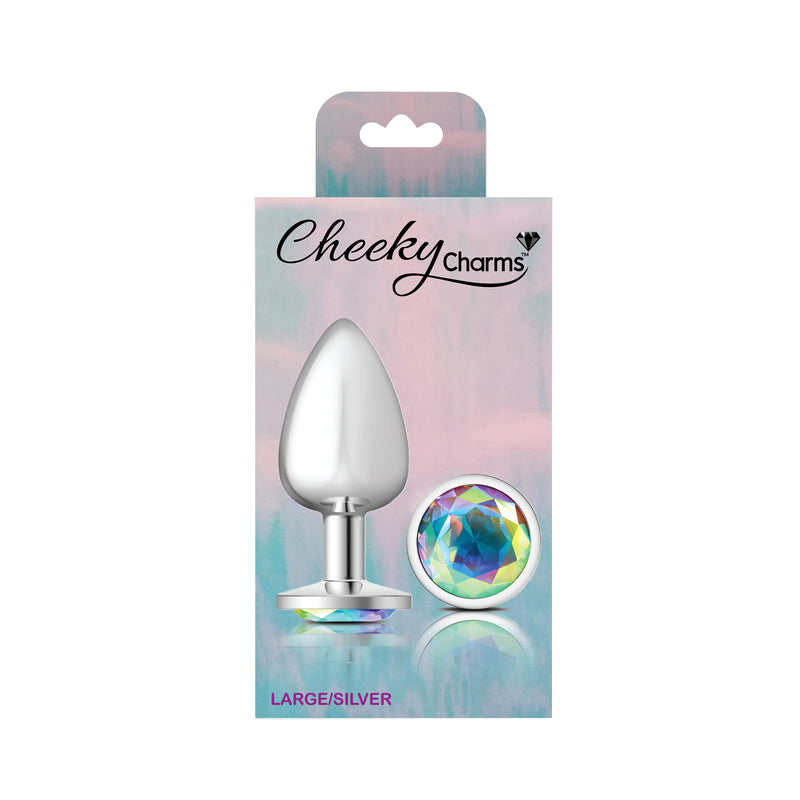 Cheeky Charms-Silver Metal Butt Plug- Round-Clear-Large-Anal Toys & Stimulators-OUR LAVENDER