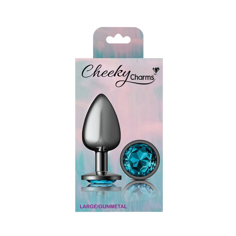 Cheeky Charms-Gunmetal Metal Butt Plug- Round-Teal-Large-Anal Toys & Stimulators-OUR LAVENDER