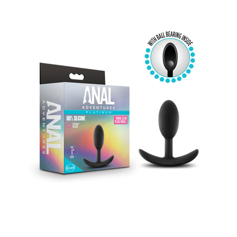 Anal Adventures - Platinum - Silicone Vibra Slim Plug - Small - Black-Anal Toys & Stimulators-OUR LAVENDER