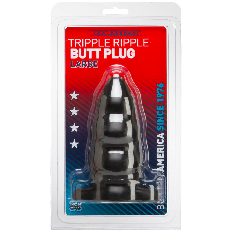 Triple Ripple Butt Plug - Large -Black-Anal Toys & Stimulators-OUR LAVENDER