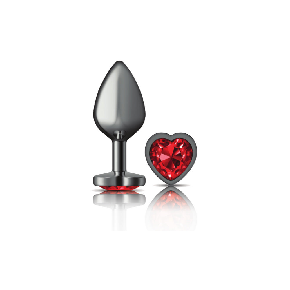 Cheeky Charms-Gunmetal Metal Butt Plug- Heart-Dark Red-Medium VB-CC9136
