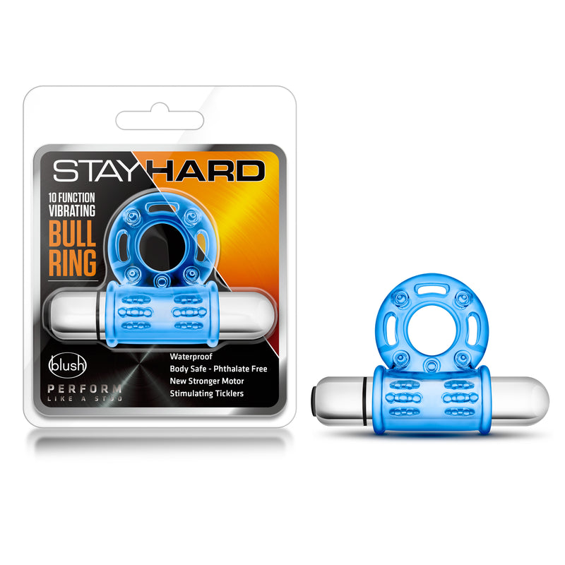 Stay Hard 10 Function Vibrating Bull Ring - Blue-Cockrings-OUR LAVENDER