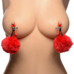 Pom Pom Nipple Clamps - Red-Nipple Stimulators-OUR LAVENDER