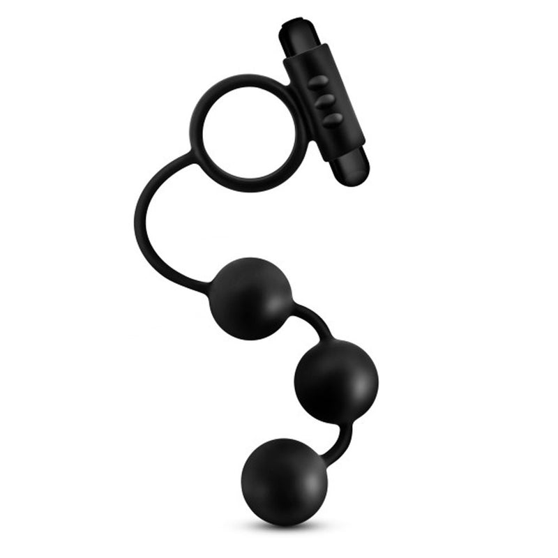 Anal Adventures- Platinum - Silicone Anal Ball  With Vibrating C-Ring- Black BL-01905