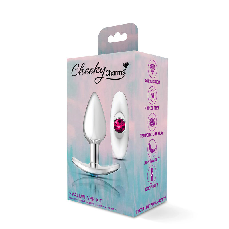 Cheeky Charms-Silver Metal Butt Plug Kit -Clear/bright Pink-Anal Toys & Stimulators-OUR LAVENDER