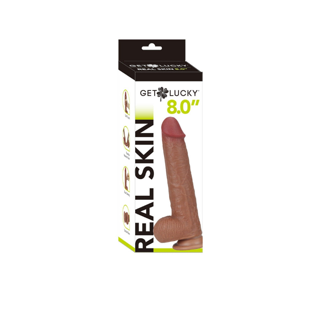 Get Lucky 8 Inch Real Skin Dildo - Light Brown TMN-GL-0664