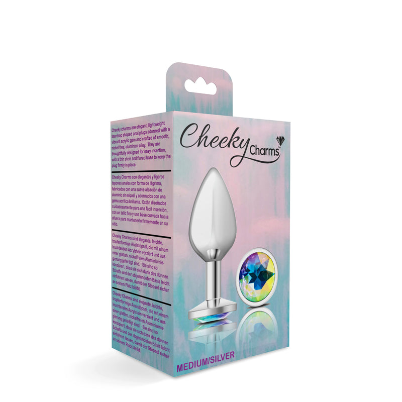 Cheeky Charms-Silver Metal Butt Plug- Round-Clear-Medium-Anal Toys & Stimulators-OUR LAVENDER