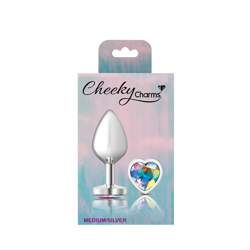 Cheeky Charms-Silver Metal Butt Plug- Heart-Clear-Medium-Anal Toys & Stimulators-OUR LAVENDER