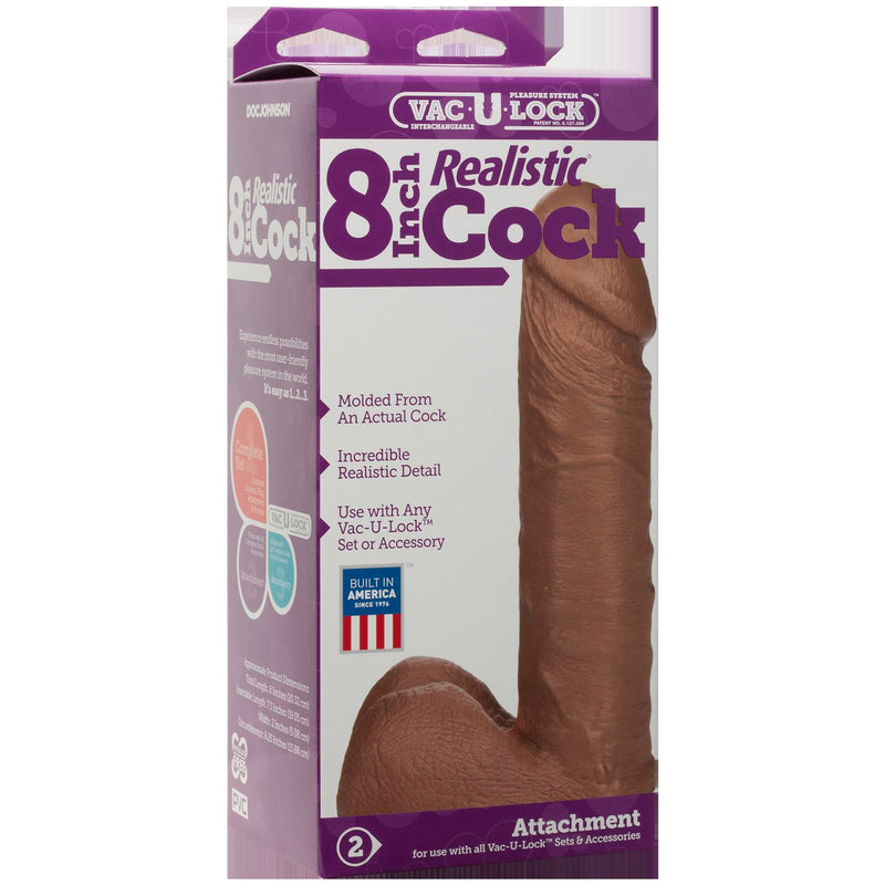 Vac-U-Lock 8-Inch Realistic Cock - Brown-Harnesses & Strap-Ons-OUR LAVENDER